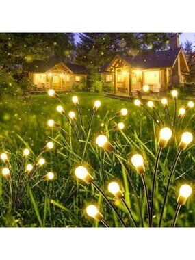 6 Pack Solar Firefly Lights - 48 LED Warm White, Waterproof, Auto On/Off, Garden